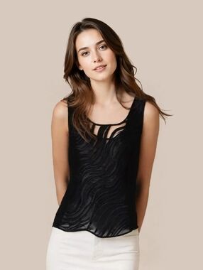 Cinema Etoile Black Sheer Wave Burnout Tank Top Size XL